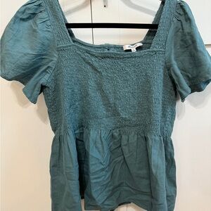 Madewell Teal Smocked Blouse